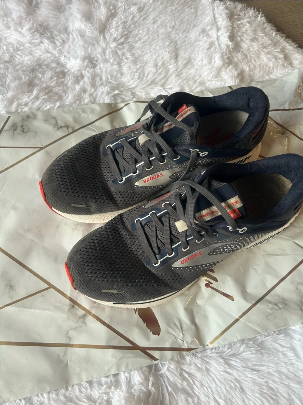 Brooks Men's Navy and Gray Running Sneaker with Red Accents